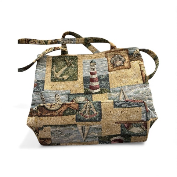 VTG Handmade Nautical Tapestry Tote Bag Coastal Beach Bag - Picture 2 of 8